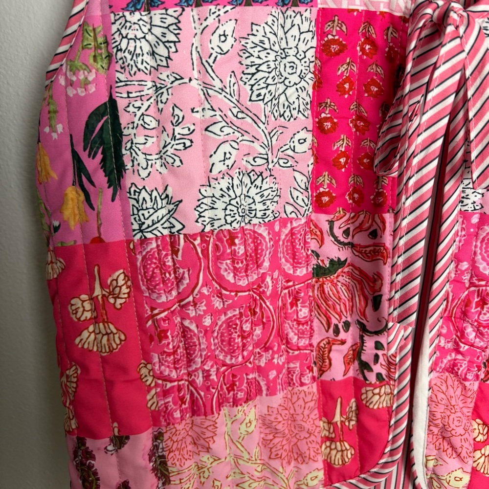 Patchwork Pink Quilted Vest Cottagecore Colorful Boho Floral Gilet Cardigan M - Picture 4 of 8